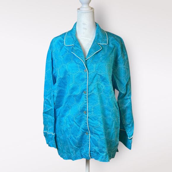 Natori Buy‎ Fleur Blue Shell print PJ pajama top size M - Picture 1 of 8